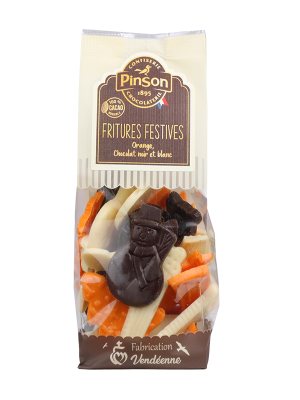 Fritures festives orange, chocolat noir et blanc Chocolaterie Pinson