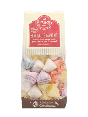 Berlingots Nantais - 7 saveurs : orange, citron, cassis, fraise, menthe, caramel et anis.