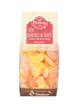 Bonbons quartiers de fruits orange et citron