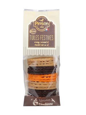 Tuiles au chocolat noir et sel, orange et caramel
