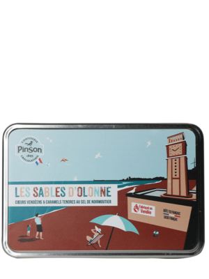 Boite fer souvenir des Sables d'Olonne : Cœur vendéen saveurs fraise et pêche et caramels tendres au sel de Noirmoutier
