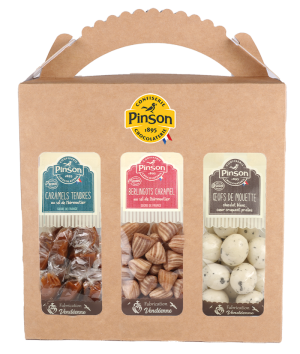 Mallette haute 3 produits : Berlingots caramel, caramels tendre au sel de Noirmoutier et oeufs de mouette