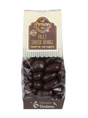 Palets chocolat noir orange coeur nougatine Chocolaterie Pinson